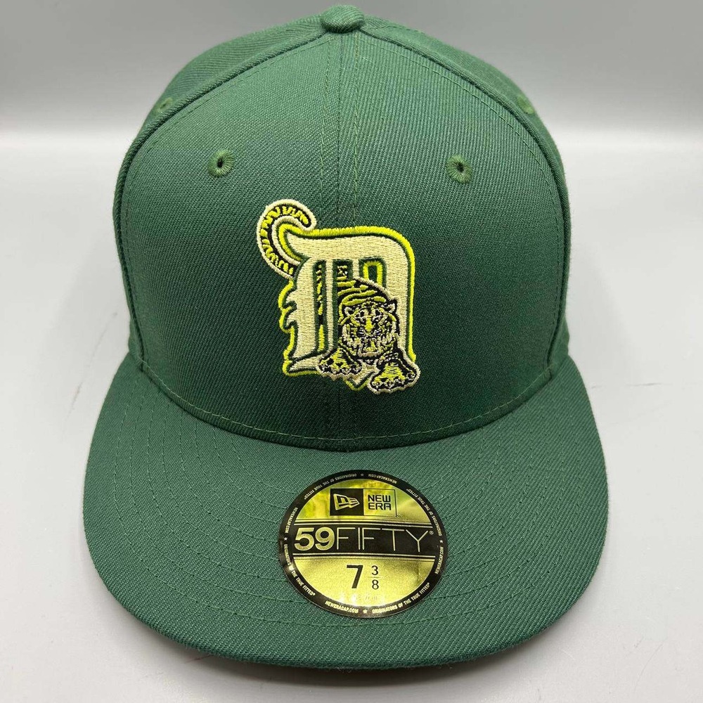 Detroit Tigers Hat Men 7 3/8 Green Yellow‎ 59Fifty New Era MLB Fitted Cap